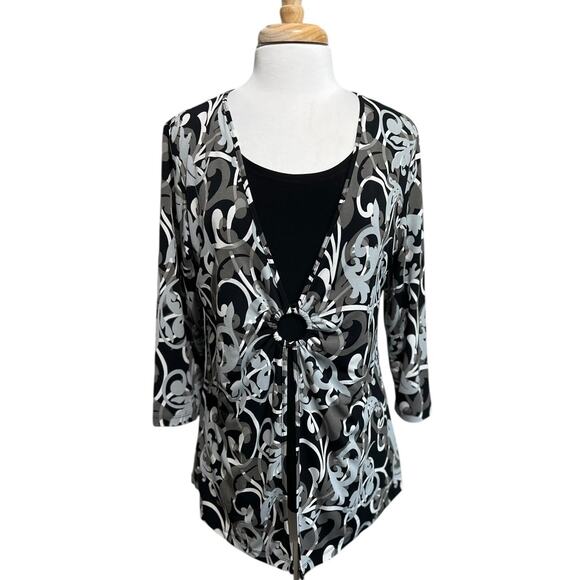 JM Collection Tops - JM Collection Vtg Y2K Cinched Layered Look Black Gray Blue Top Blouse M